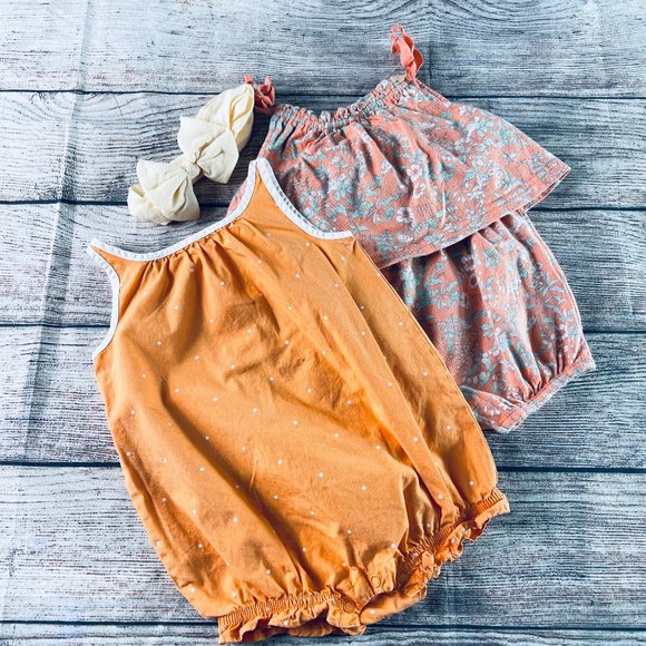 Gymboree Other - Set of 2 Baby Girl 3/6m Summer Rompers + Bow